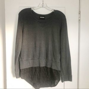 Monrow Grey Sweatshirt w/Flannel Trim